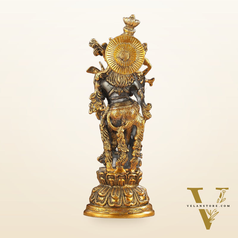 Divine 15-Inch Brass Krishna Idol