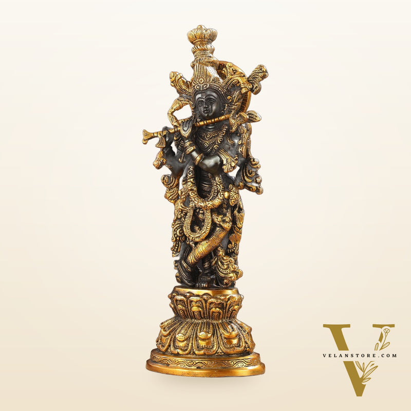 Divine 15-Inch Brass Krishna Idol