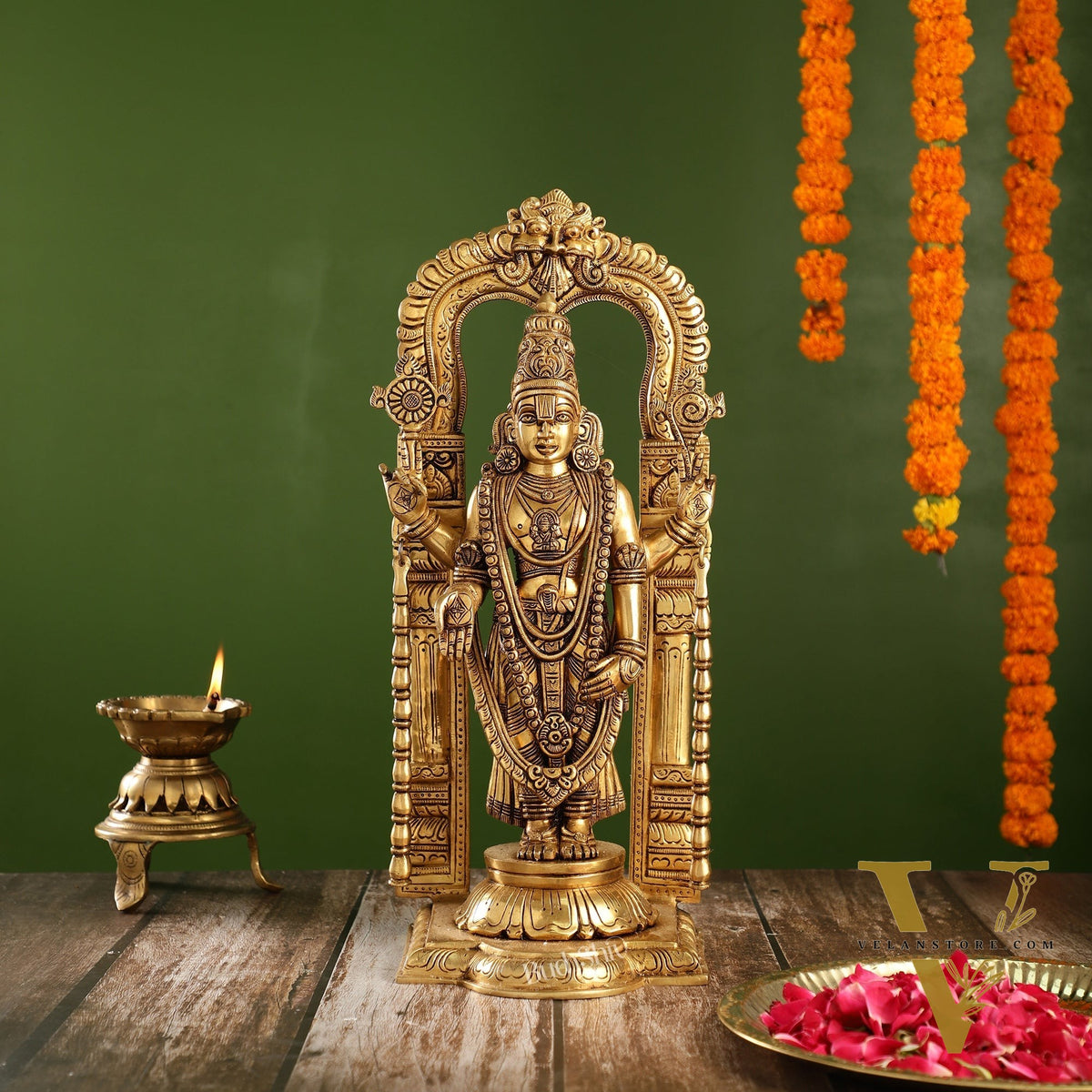 Divine 17-Inch Superfine Brass Tirupati Balaji Statue | Lord Venkateshwara