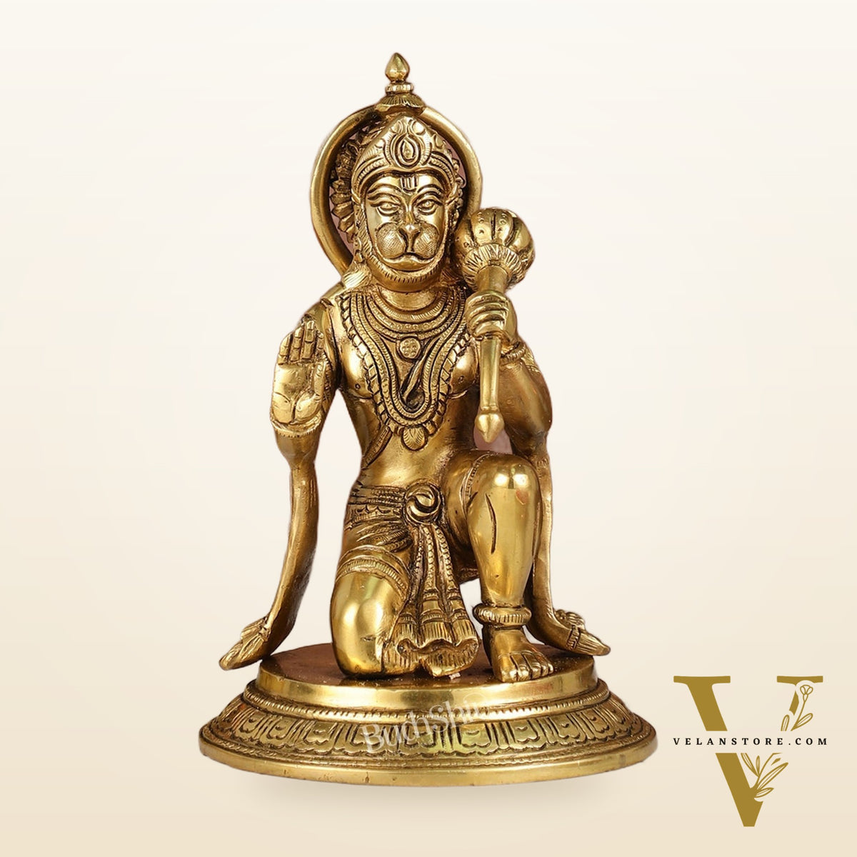 Divine 8.5-Inch Brass Gadadhari Hanuman Idol - Blessing Pose Aashirwad Mudra