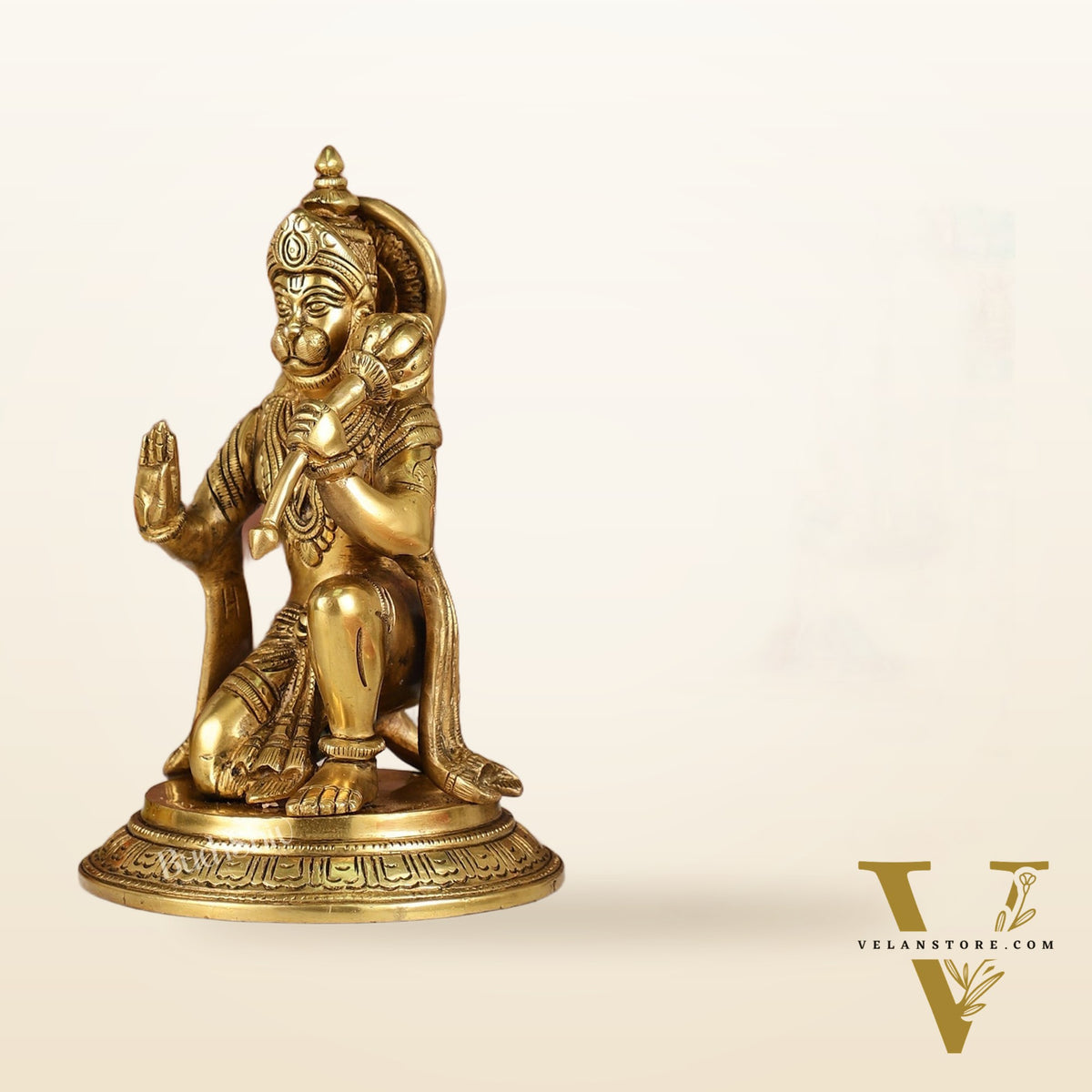 Divine 8.5-Inch Brass Gadadhari Hanuman Idol - Blessing Pose Aashirwad Mudra
