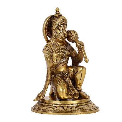 Divine 8.5-Inch Brass Gadadhari Hanuman Idol - Blessing Pose Aashirwad Mudra