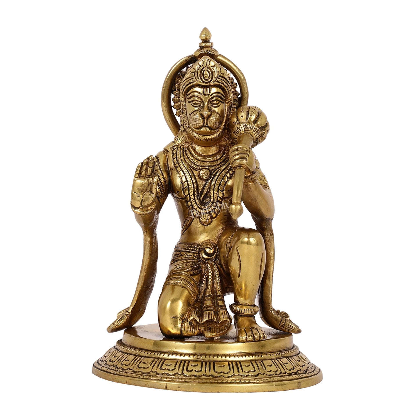 Divine 8.5-Inch Brass Gadadhari Hanuman Idol - Blessing Pose Aashirwad Mudra