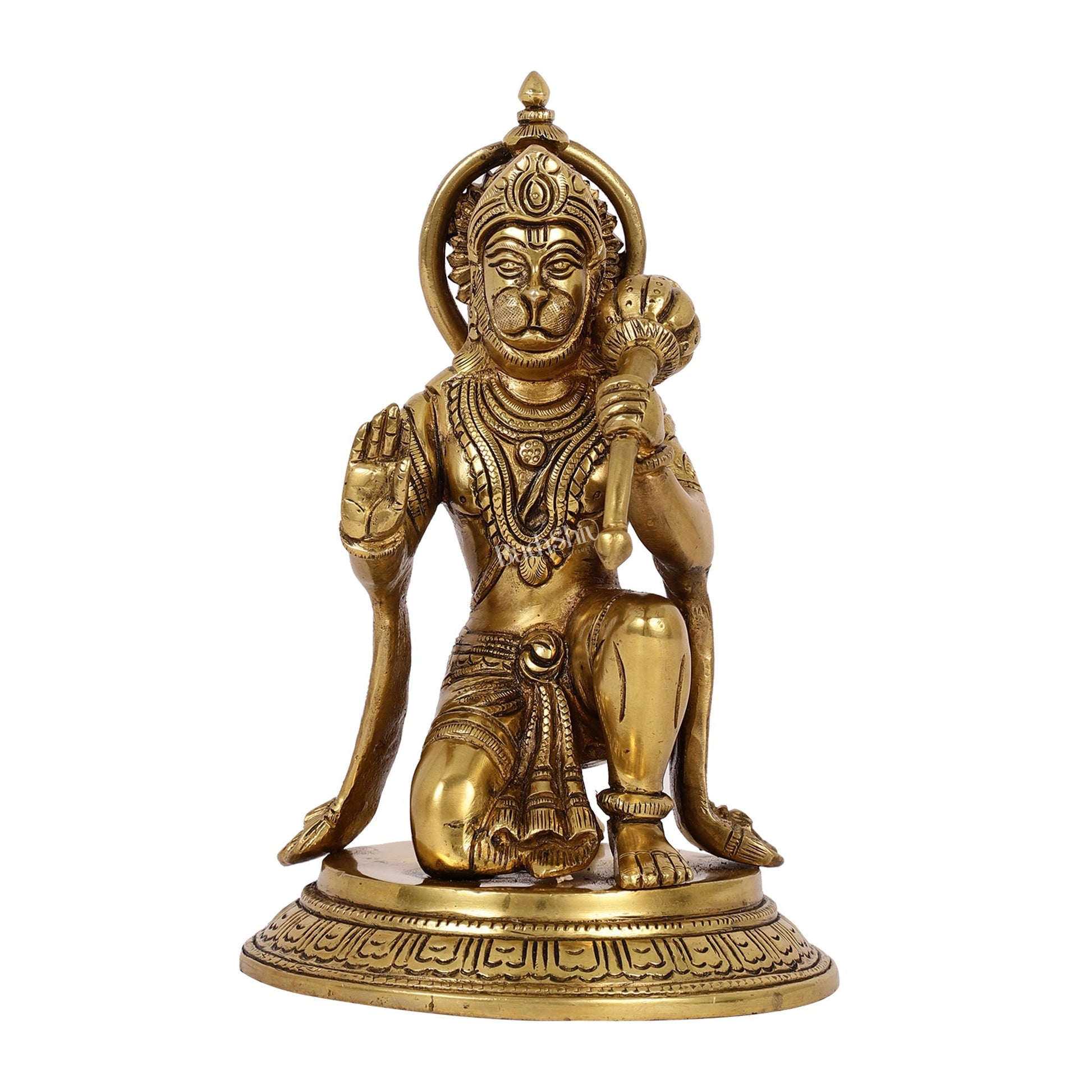 Divine 8.5-Inch Brass Gadadhari Hanuman Idol - Blessing Pose Aashirwad Mudra