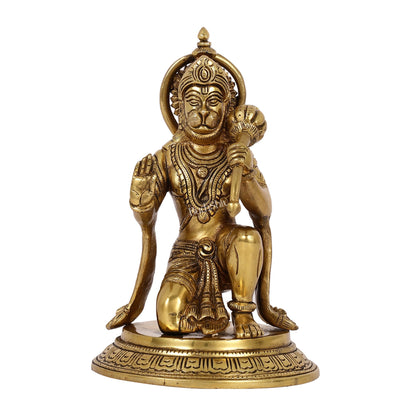 Divine 8.5-Inch Brass Gadadhari Hanuman Idol - Blessing Pose Aashirwad Mudra