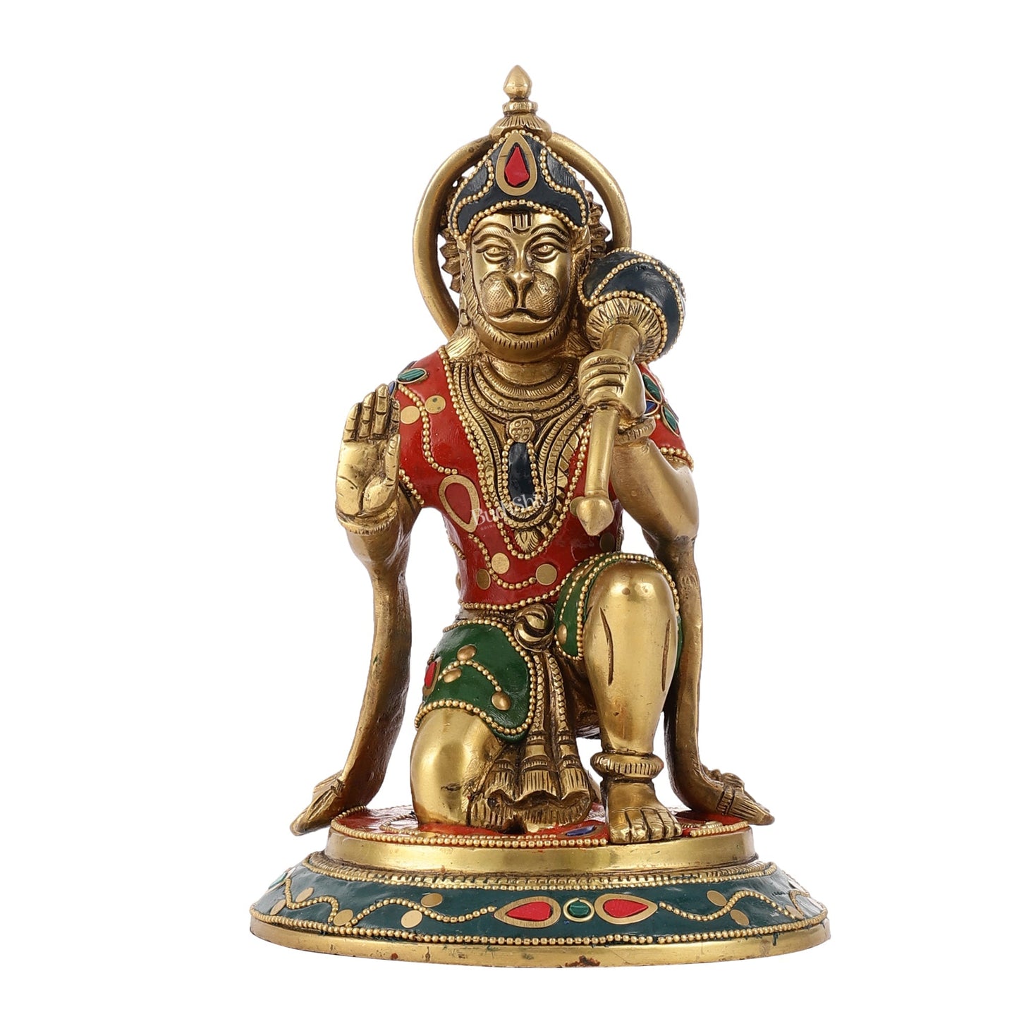 Divine 8.5-Inch Brass Gadadhari Hanuman Idol - Blessing Pose Aashirwad Mudra