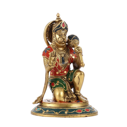 Divine 8.5-Inch Brass Gadadhari Hanuman Idol - Blessing Pose Aashirwad Mudra