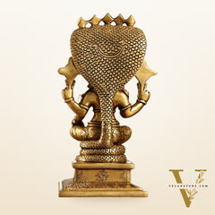 Divine 9 Inch Brass Lord Vishnu Seated with Sheshanaag Idol