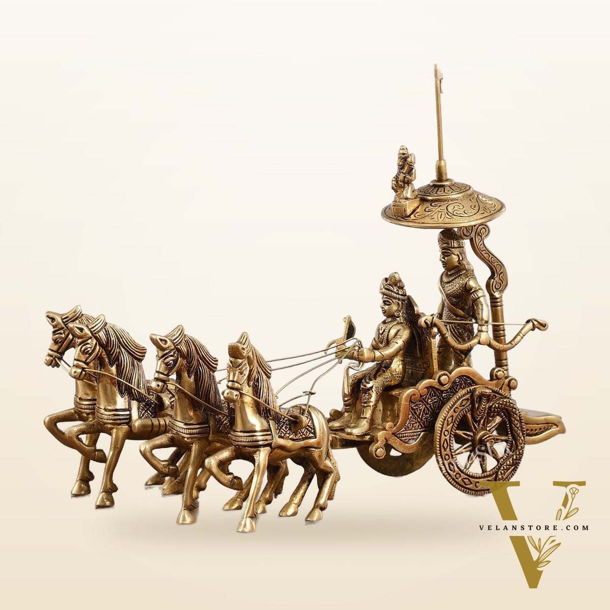 Divine 9.5 Inch Brass Geeta Updesh Krishna and Arjun Rath Idol