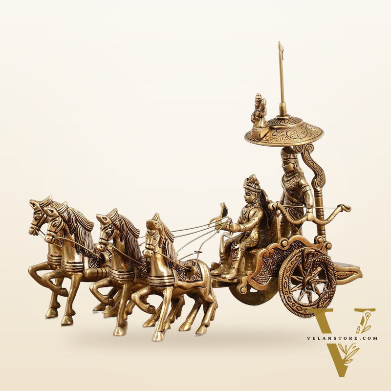 Divine 9.5 Inch Brass Geeta Updesh Krishna and Arjun Rath Idol