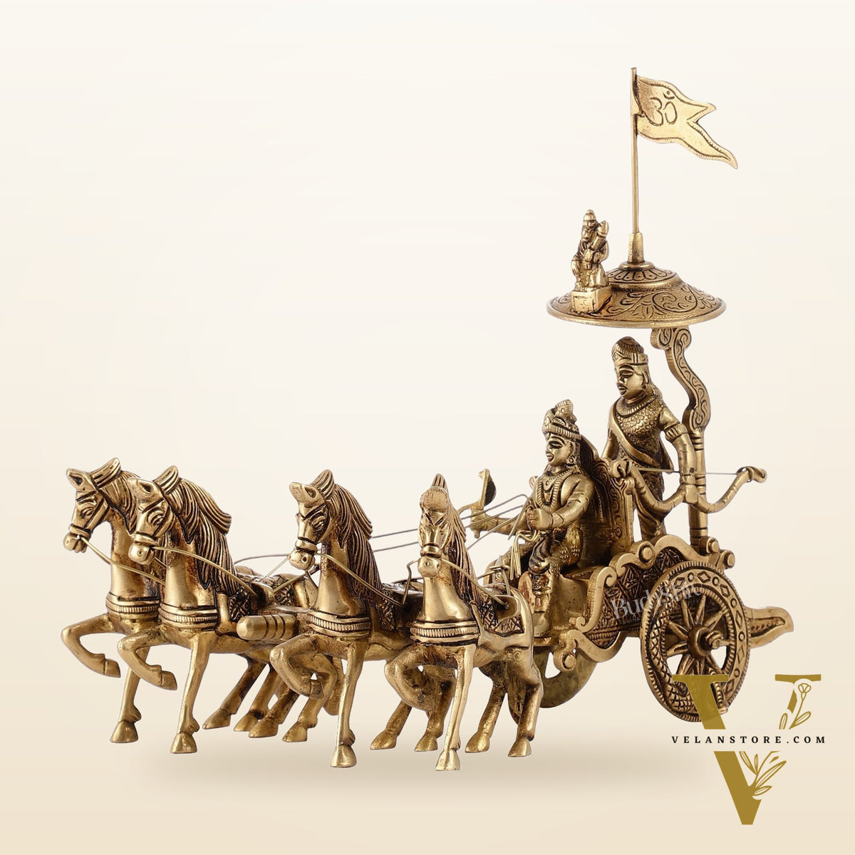 Divine 9.5 Inch Brass Geeta Updesh Krishna and Arjun Rath Idol