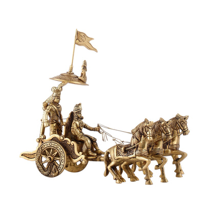 Divine 9.5 Inch Brass Geeta Updesh Krishna and Arjun Rath Idol