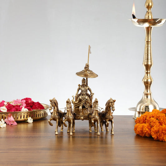 Divine 9.5 Inch Brass Geeta Updesh Krishna and Arjun Rath Idol