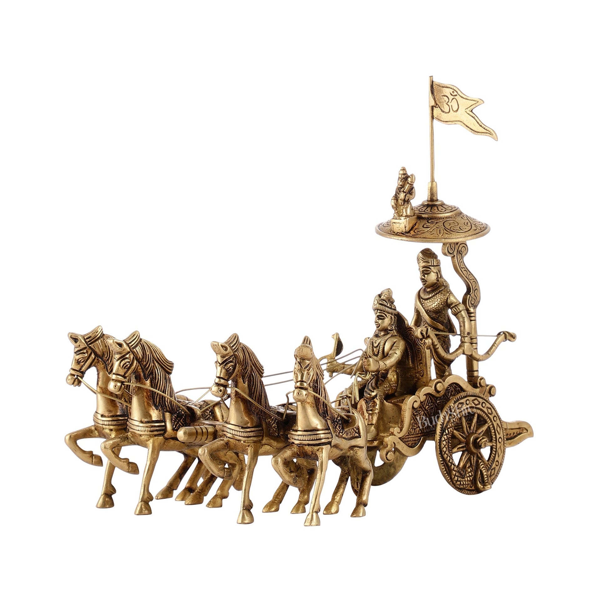 Divine 9.5 Inch Brass Geeta Updesh Krishna and Arjun Rath Idol
