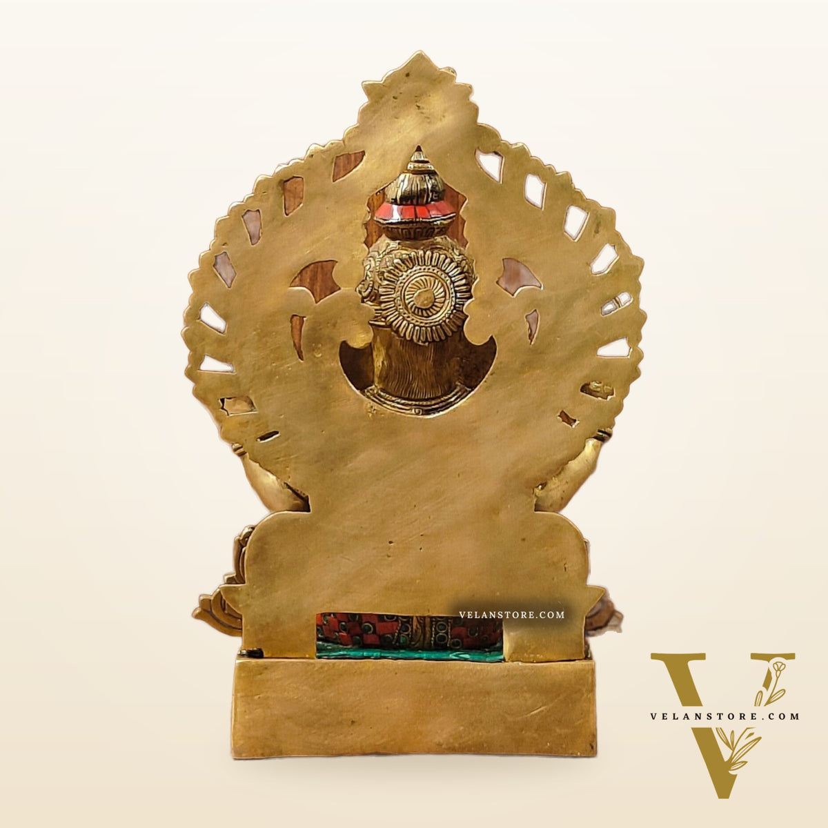 Divine Aura: Brass Ganesha Statue with Natural Stone-Adorned Prabhavali 14"
