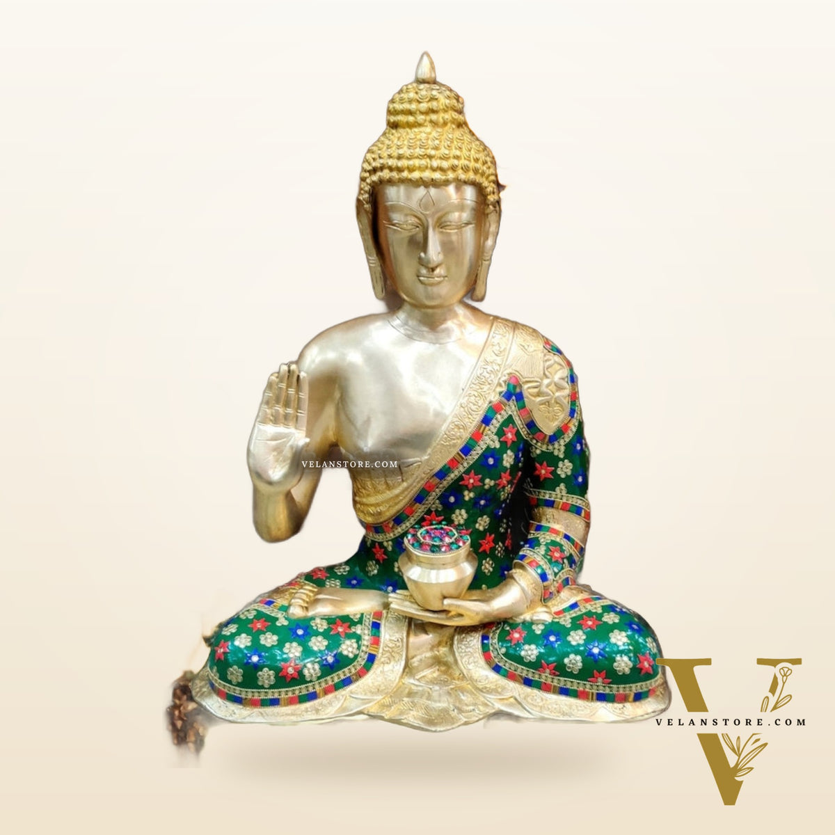 Divine Blessings: Buddha Brass Idol in Abhaya Mudra with Medicine - 23 inch