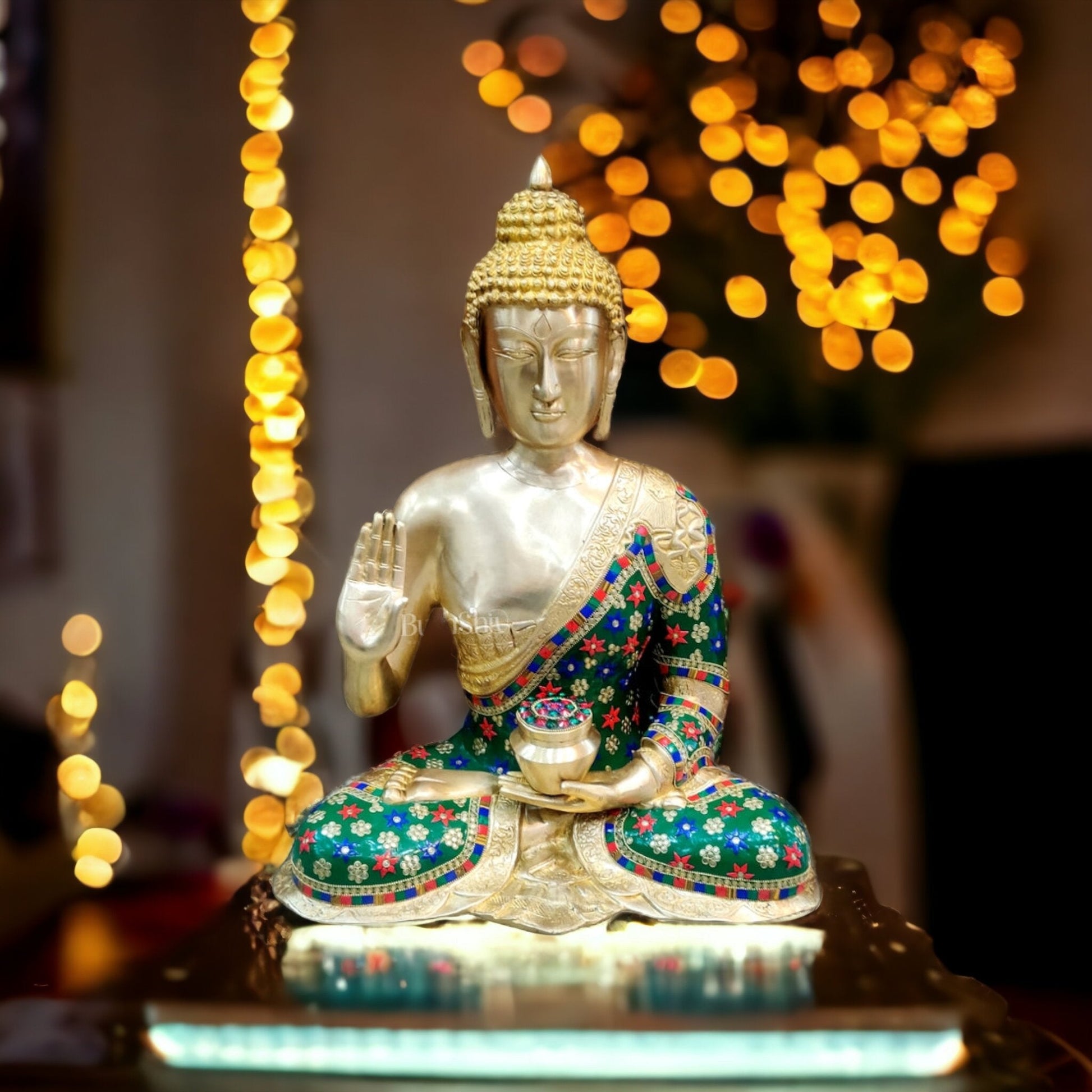 Divine Blessings: Buddha Brass Idol in Abhaya Mudra with Medicine - 23 inch