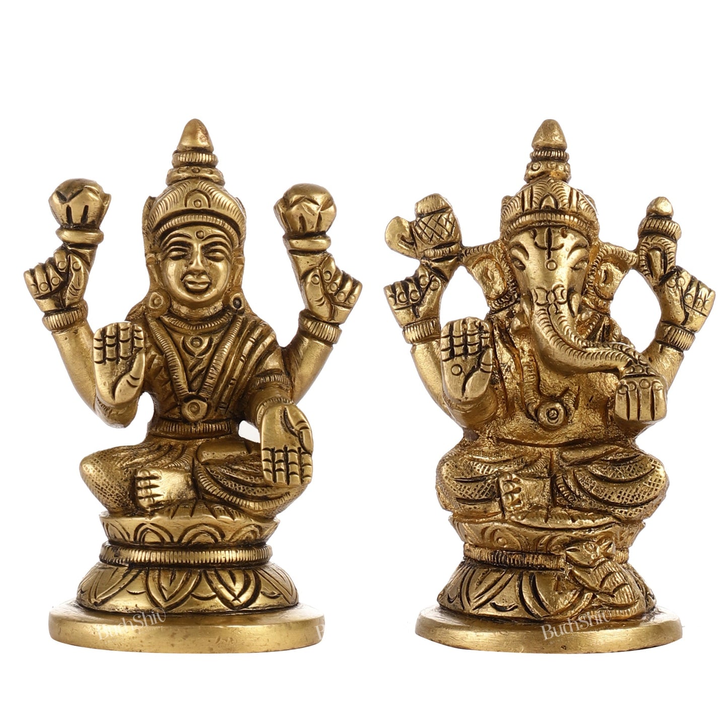 Divine Brass Ganesha and Lakshmi Idols Pair | Height 3.5 inch
