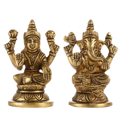 Divine Brass Ganesha and Lakshmi Idols Pair | Height 3.5 inch
