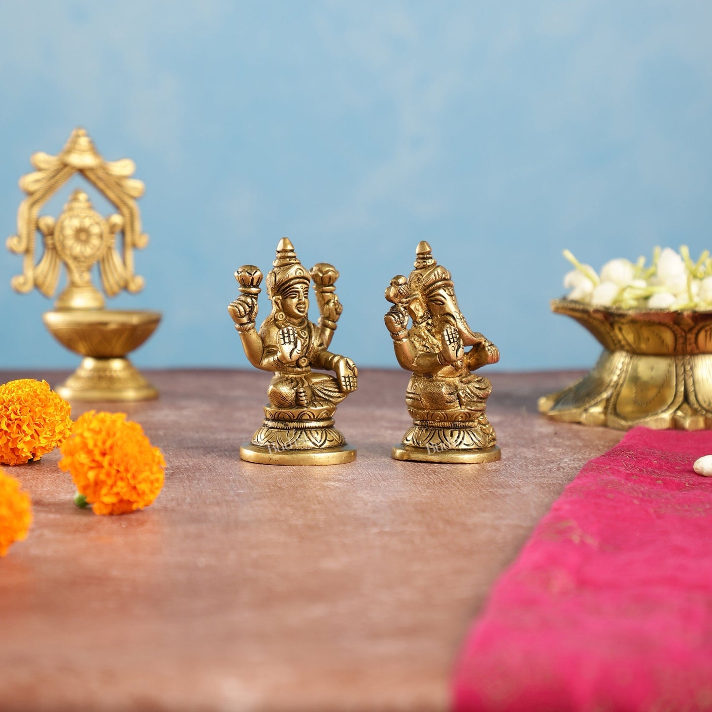 Divine Brass Ganesha and Lakshmi Idols Pair | Height 3.5 inch