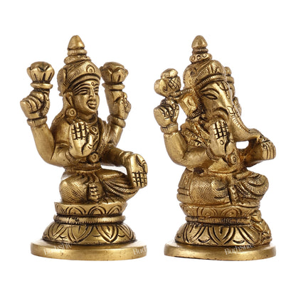 Divine Brass Ganesha and Lakshmi Idols Pair | Height 3.5 inch