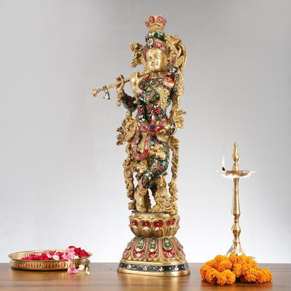 Divine Brass Handcrafted Ever Smiling Krishna Kanhaiya Statue 29"