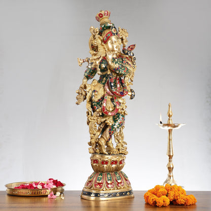 Divine Brass Handcrafted Ever Smiling Krishna Kanhaiya Statue 29"