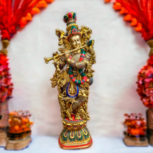 Divine Brass Handcrafted Ever Smiling Krishna Kanhaiya Statue 29"