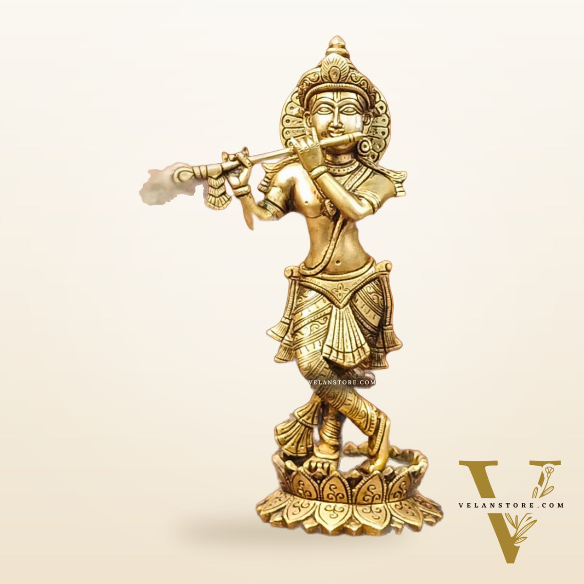 Divine Brass Krishna Flute Statue | Height 12 Inch