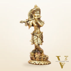 Divine Brass Krishna Flute Statue | Height 12 Inch
