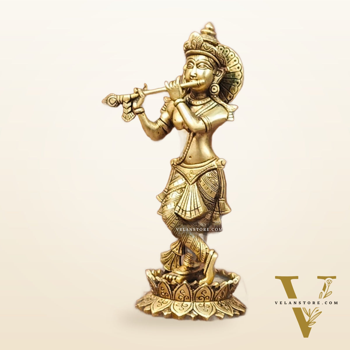 Divine Brass Krishna Flute Statue | Height 12 Inch