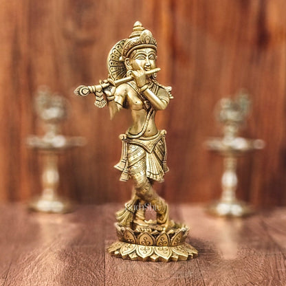 Divine Brass Krishna Flute Statue | Height 12 Inch