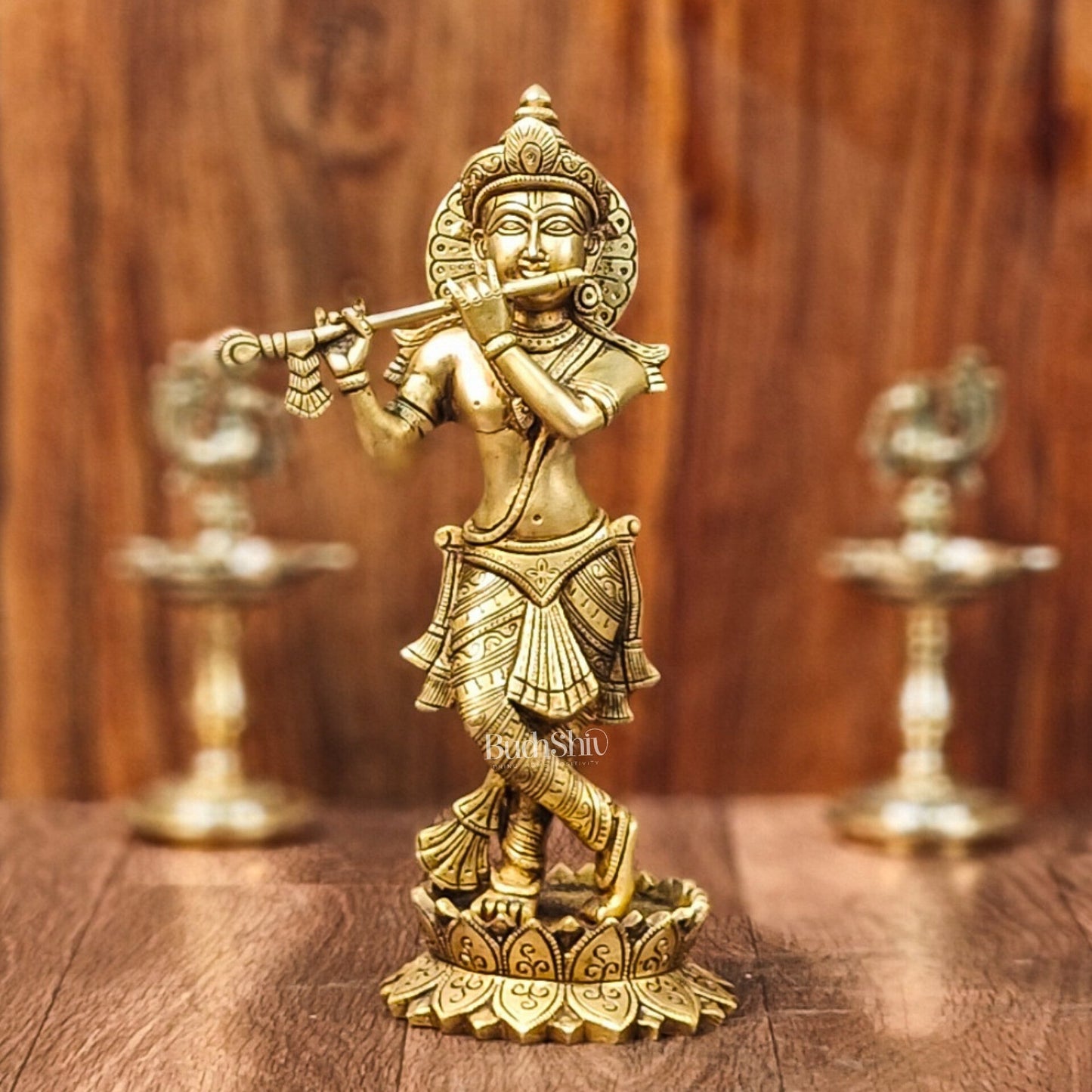 Divine Brass Krishna Flute Statue | Height 12 Inch