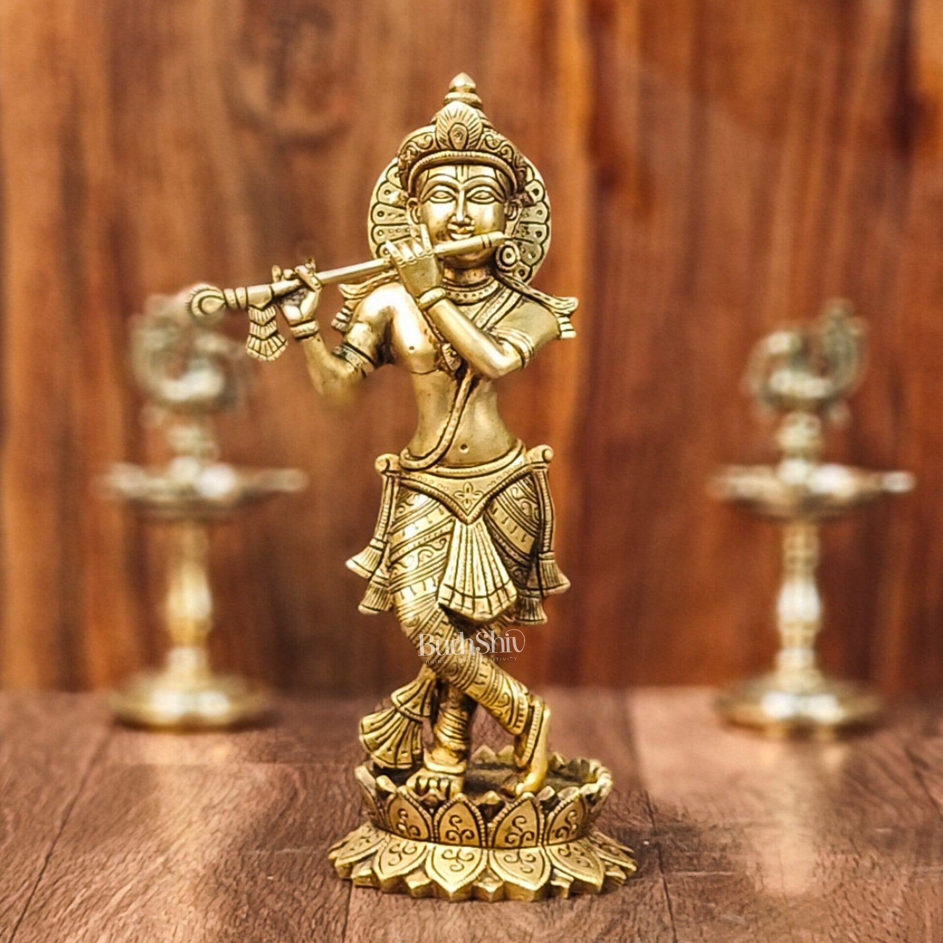 Divine Brass Krishna Flute Statue | Height 12 Inch