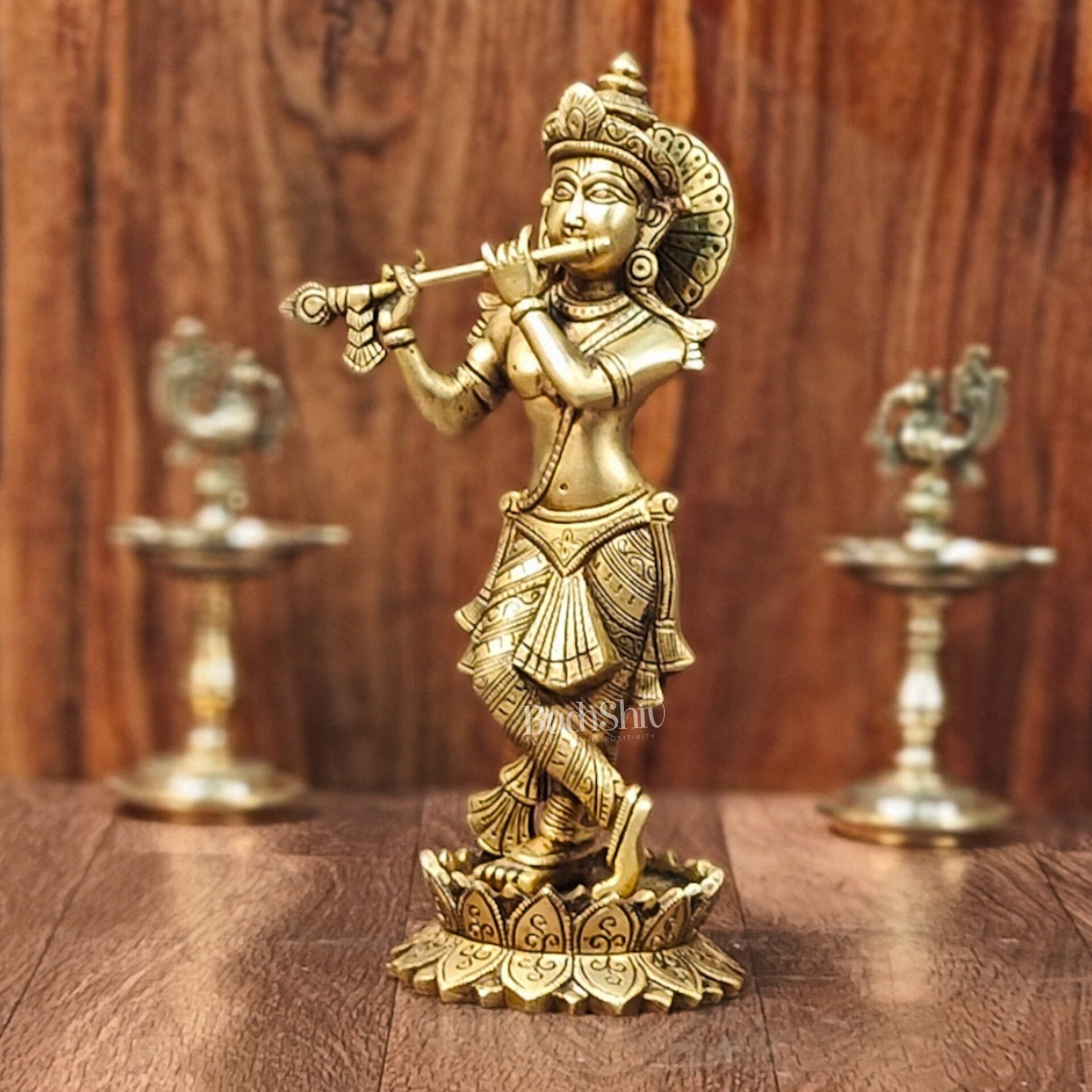 Divine Brass Krishna Flute Statue | Height 12 Inch