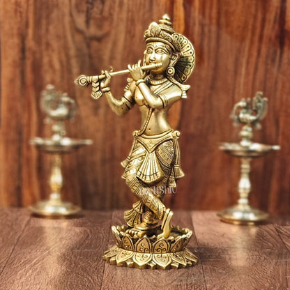Divine Brass Krishna Flute Statue | Height 12 Inch
