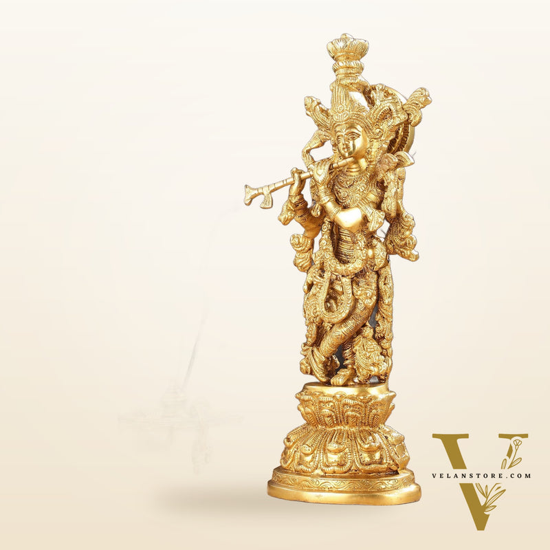 Divine Brass Krishna Idol 15"