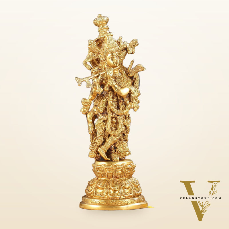 Divine Brass Krishna Idol 15"