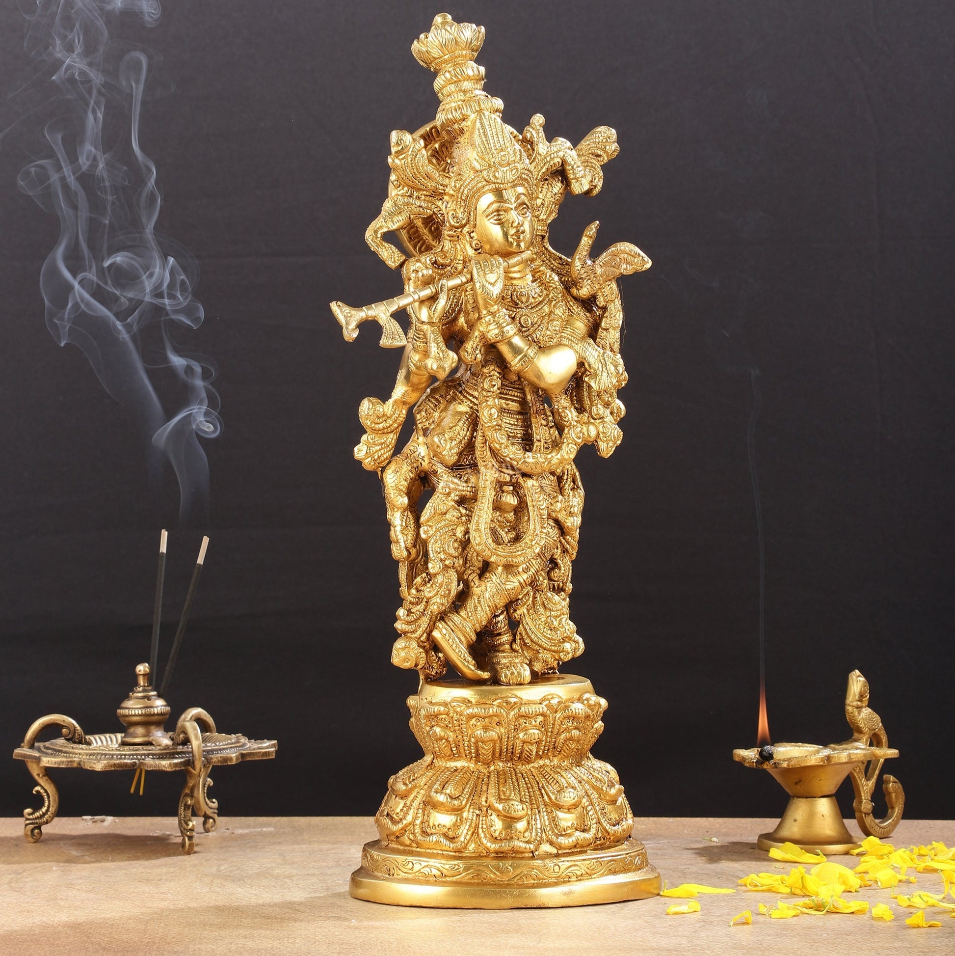 Divine Brass Krishna Idol 15"