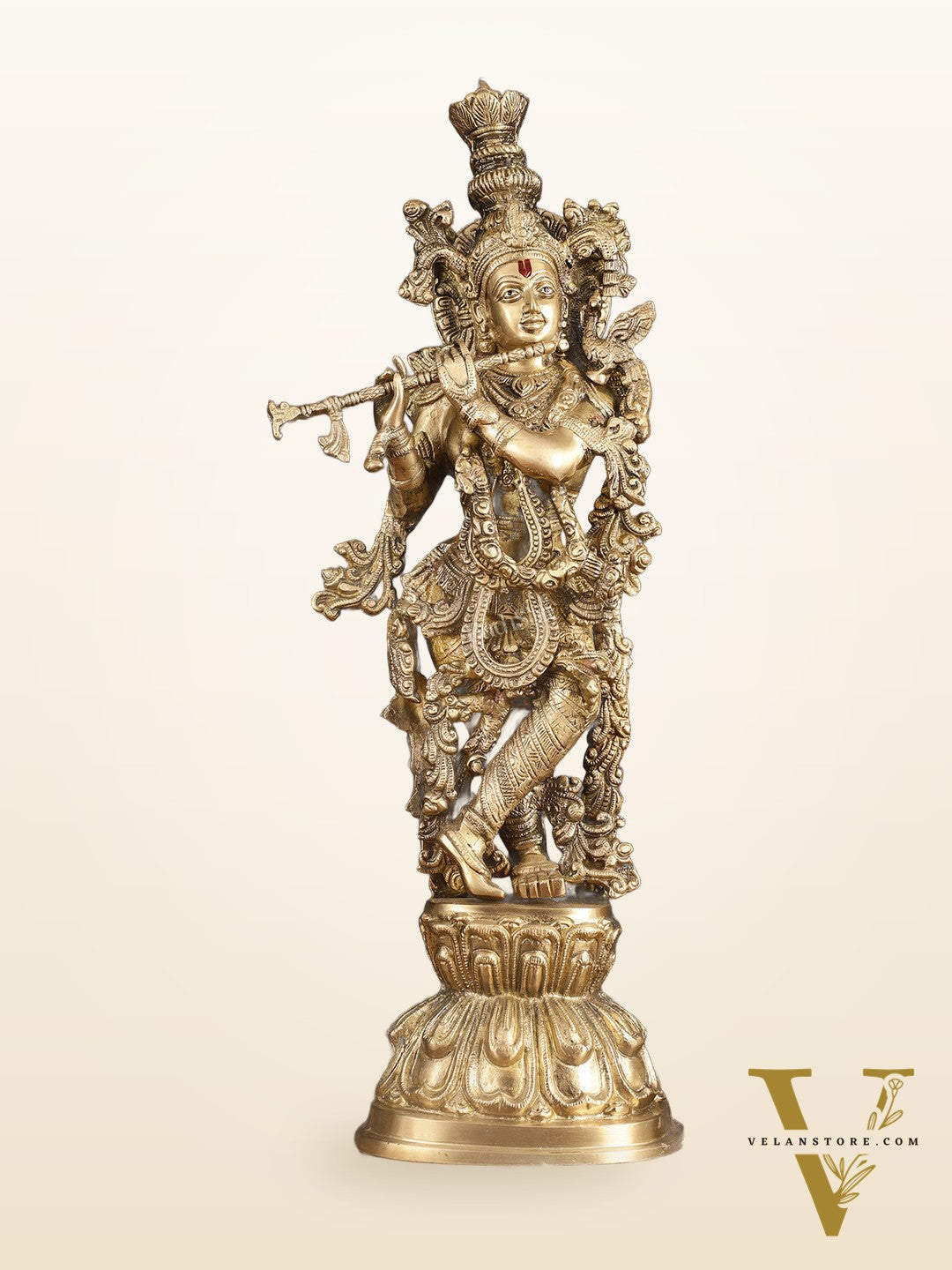 Divine Brass Krishna Playing Flute Statue - 24 Inches