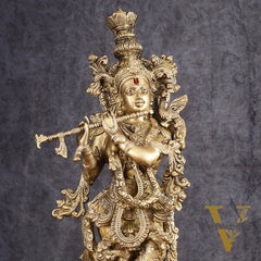 Divine Brass Krishna Playing Flute Statue - 24 Inches