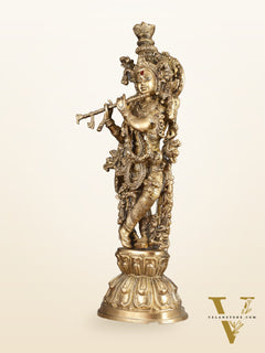 Divine Brass Krishna Playing Flute Statue - 24 Inches