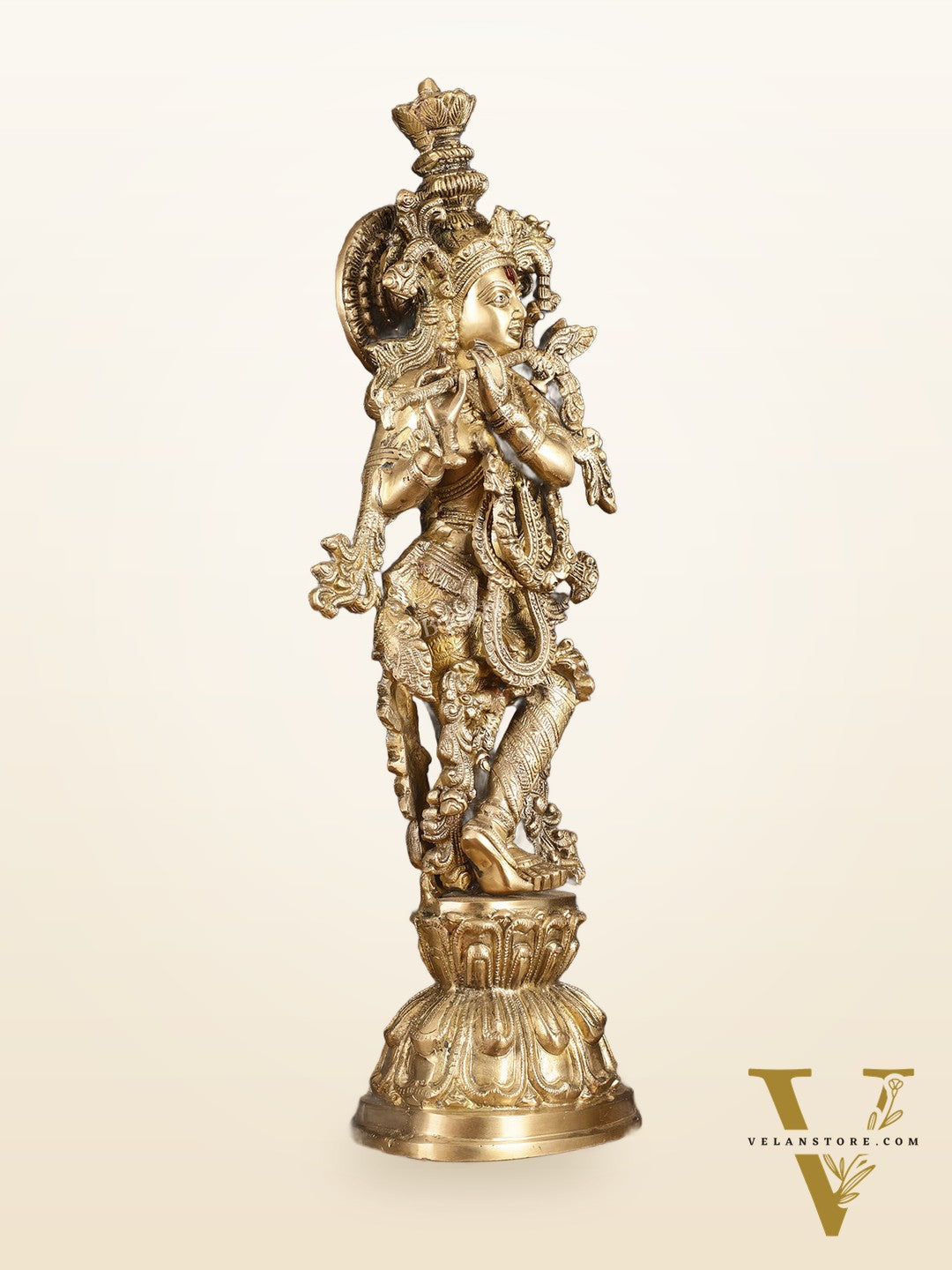 Divine Brass Krishna Playing Flute Statue - 24 Inches