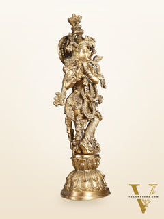 Divine Brass Krishna Playing Flute Statue - 24 Inches