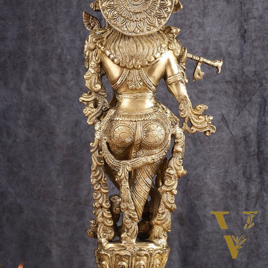 Divine Brass Krishna Playing Flute Statue - 24 Inches