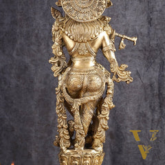 Divine Brass Krishna Playing Flute Statue - 24 Inches