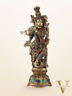 Divine Brass Krishna Playing Flute Statue - 24 Inches