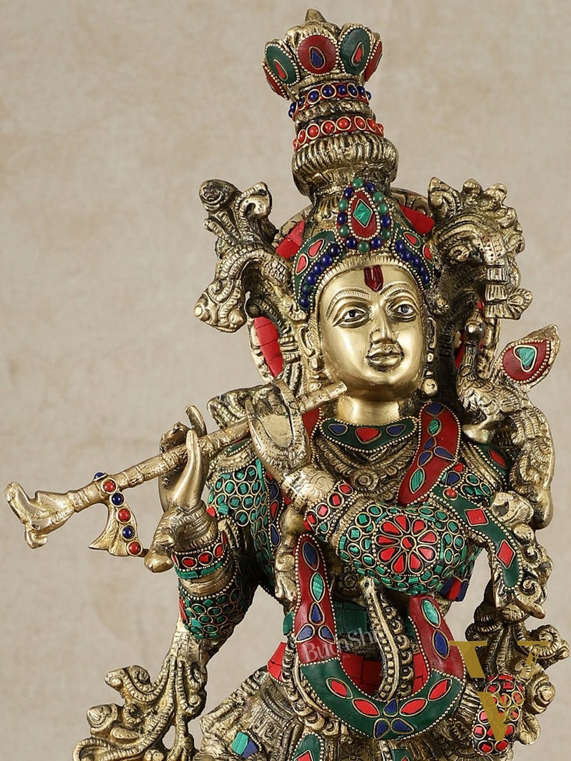 Divine Brass Krishna Playing Flute Statue - 24 Inches