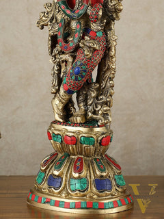 Divine Brass Krishna Playing Flute Statue - 24 Inches