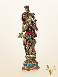 Divine Brass Krishna Playing Flute Statue - 24 Inches